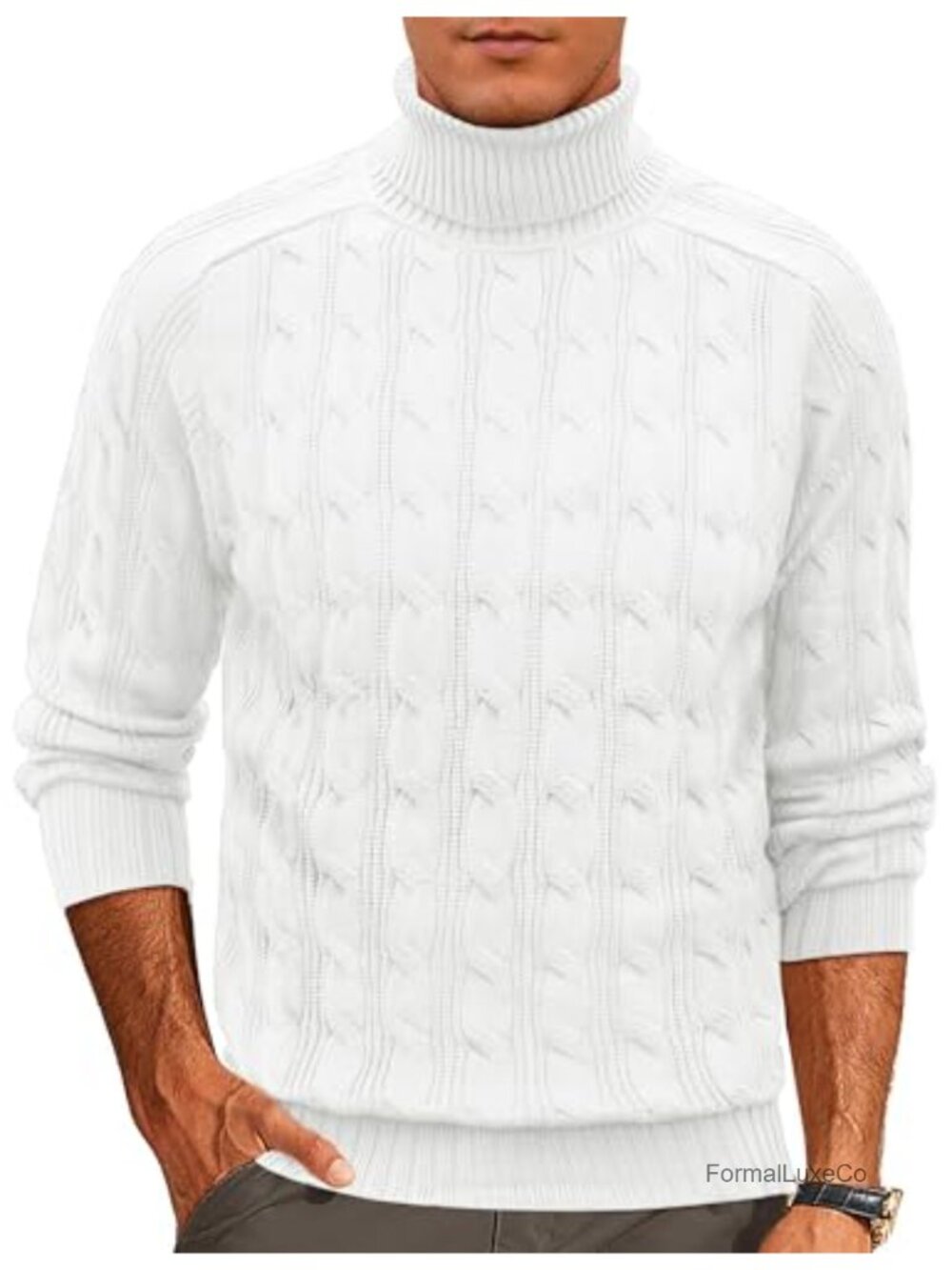 Mens Cable Knit Turtleneck Sweater Long Sleeve Pullover